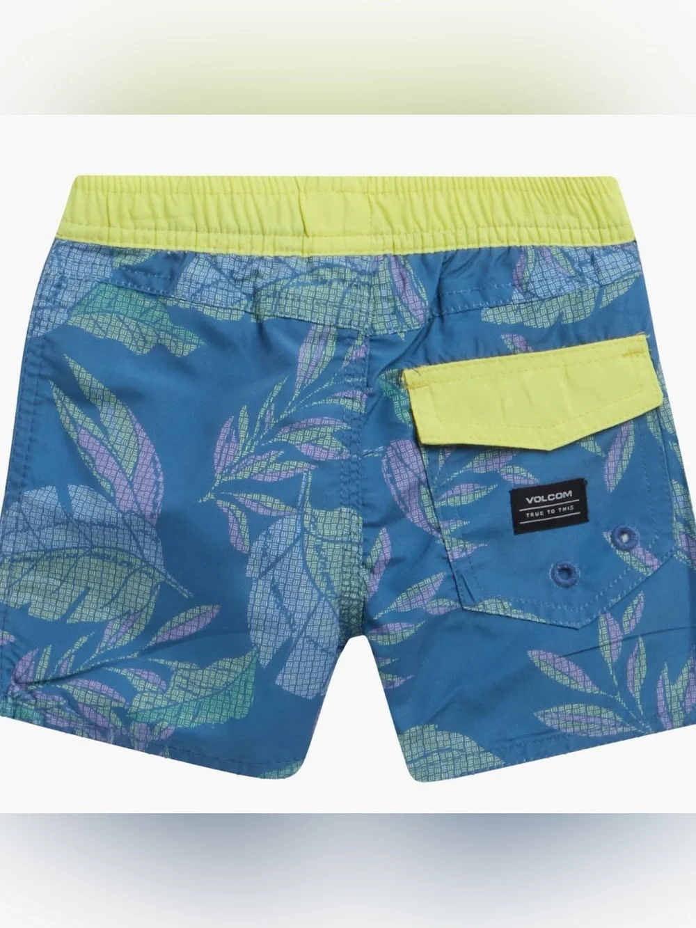 Volcom Boys Neon Lime Tee with Blue Leaf Swim Shorts